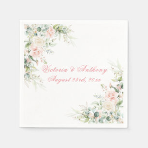 Pink Watercolor Blush Floral Wedding Napkin