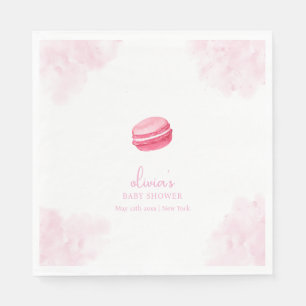 Pink Watercolor Bonjour Bébé Macaron Baby Shower Napkin