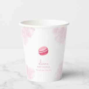Pink Watercolor Bonjour Bébé Macaron Baby Shower Paper Cups
