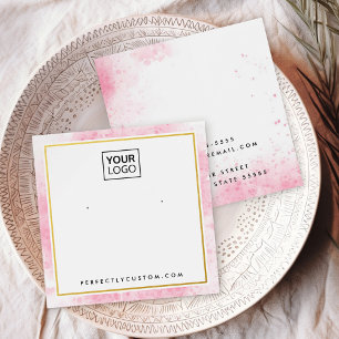 Pink watercolor border logo earring display card