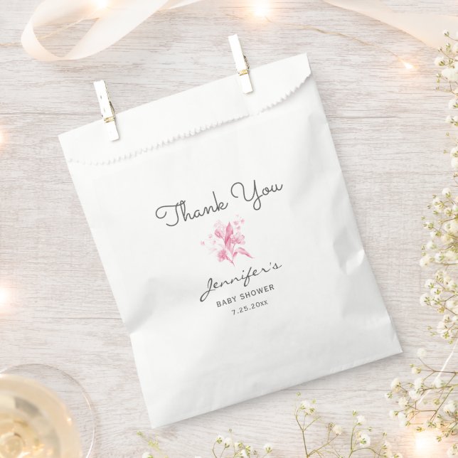 Pink Watercolor Bouquet Sweet Girl Baby Shower Favour Bags (Clipped)