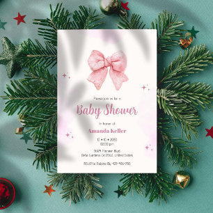 Pink Watercolor Bow Baby Shower Invitation