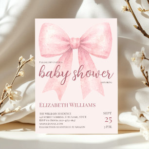 Pink Watercolor Bow Baby Shower minimalistic  Invitation