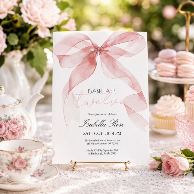 Pink Watercolor Bow Birthday Invitation (Creator Uploaded)