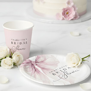 Pink Watercolor Bow Bridal Shower  Paper Plate