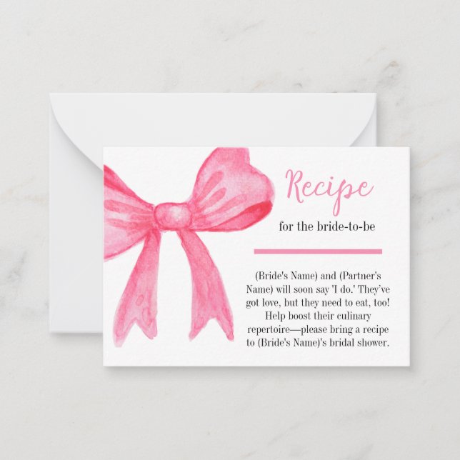 Pink Watercolor Bow Coquette Card (Front)