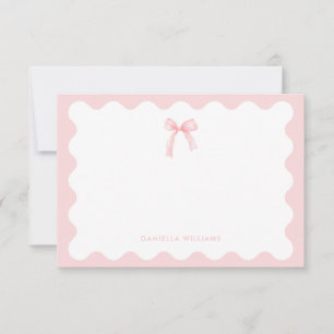 Pink Watercolor Bow Elegant Personalised Note Card