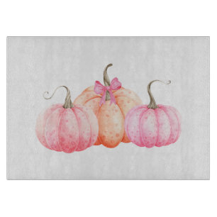 Pink Watercolor Bow Pumpkins For Fall Cutting Board
