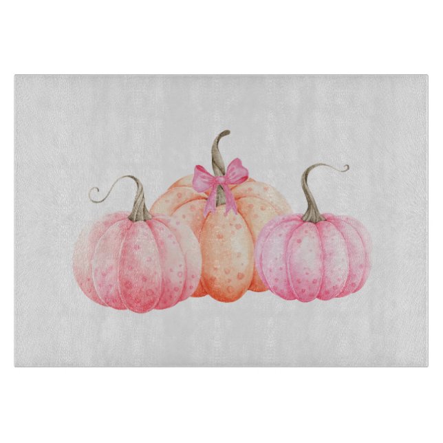 Pink Watercolor Bow Pumpkins For Fall Cutting Board (Front)