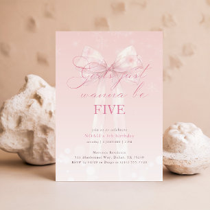 Pink Watercolor Bow Winter Girl Kid 5th Birthday Invitation