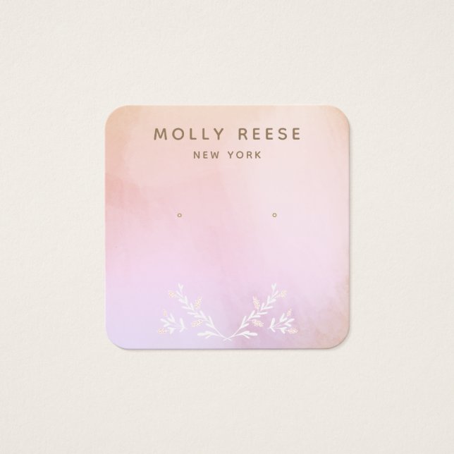 Pink Watercolor Branches Earring Rounded Corner (Front)