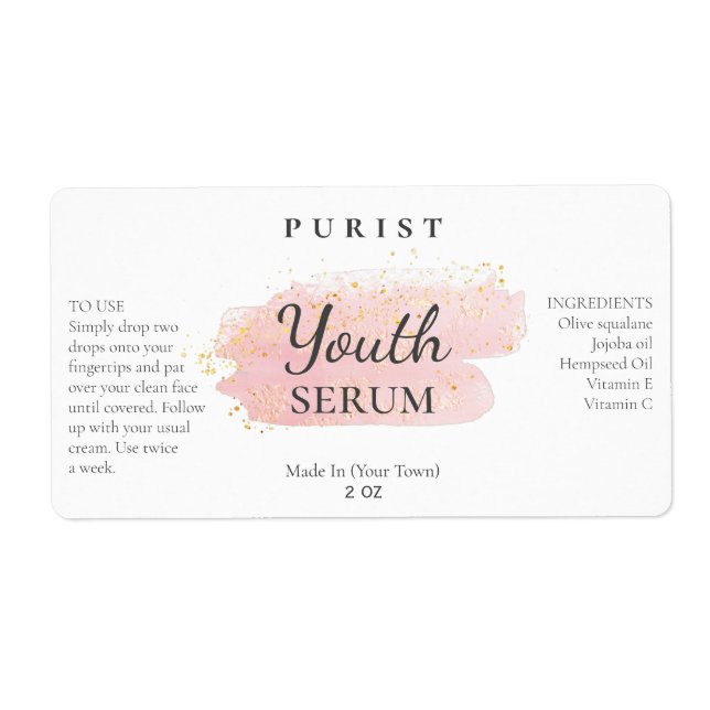 Pink Watercolor Brush Stroke Serum Labels (Front)