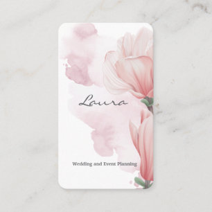 Pink watercolor brushstroke and flowers business c card