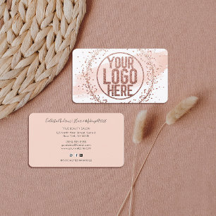 Pink Watercolor Brushstroke Glitter Confetti Logo Business Card