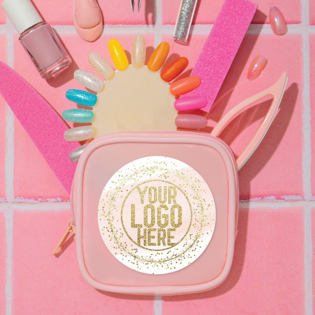 Pink Watercolor Brushstroke Glitter Confetti Logo Classic Round Sticker (Creator Uploaded)