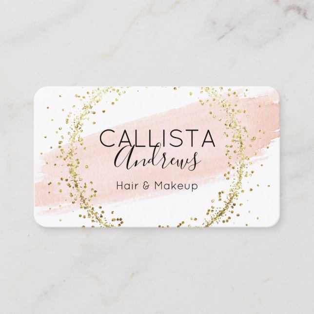 Pink Watercolor Brushstroke Glitter Confetti Salon Business Card (Front)