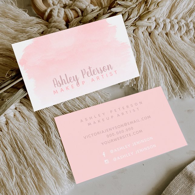 Pink watercolor brushstroke makeup typography business card (Creator Uploaded)