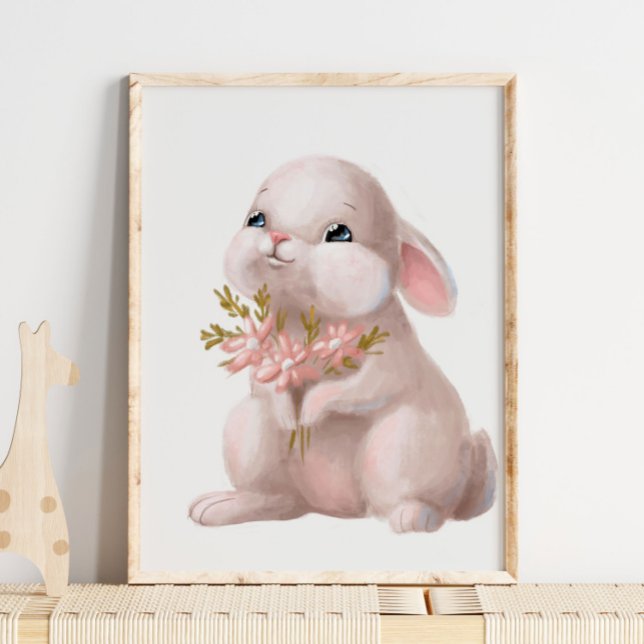 Pink Watercolor Bunny Floral | Bunny Wall Print (Creator Uploaded)