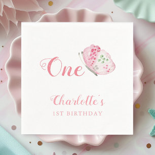 Pink Watercolor Butterfly 1st Birthday Party Napkin