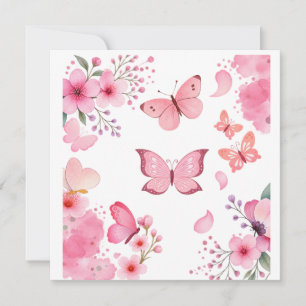 Pink Watercolor Butterfly Floral Garden Invitation
