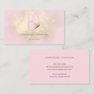 pink watercolor butterfly logo business card