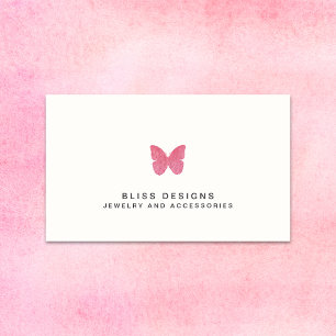 Pink Watercolor Butterfly Logo Simple Elegant Business Card
