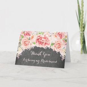 Pink Watercolor Chalkboard Thank You Bridesmaid Card