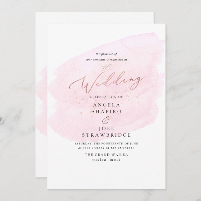 Pink Watercolor Champagne Bubbles Elegant Invitation (Front/Back)