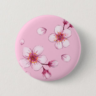Pink Watercolor Cherry Blossom Pattern 6 Cm Round Badge