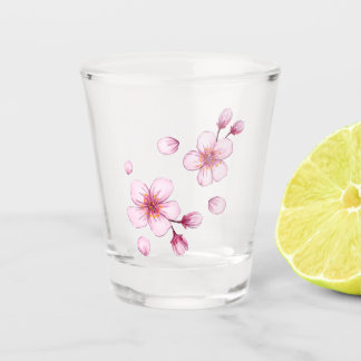 Pink Watercolor Cherry Blossom Pattern Shot Glass