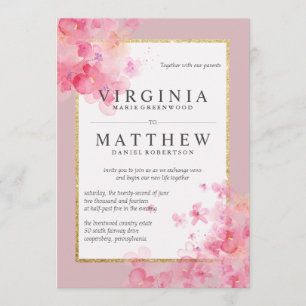 Pink Watercolor Cherry Blossoms Wedding Invitation