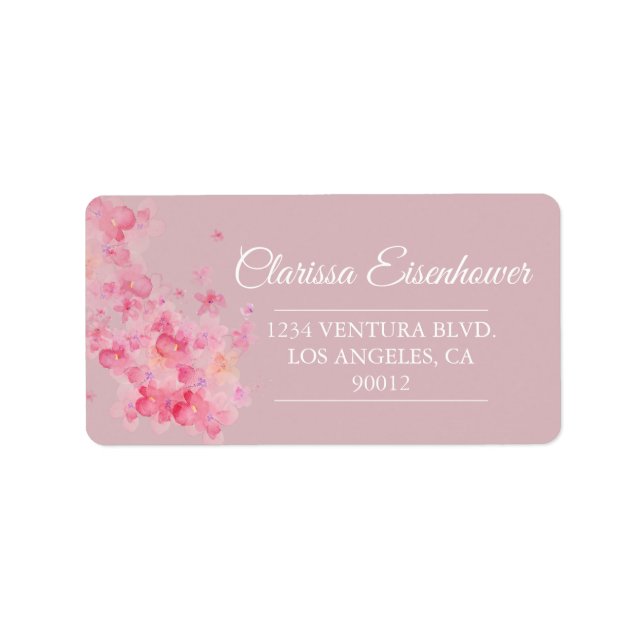 Pink Watercolor Cherry Blossoms Wedding Label (Front)