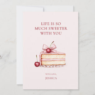 Pink Watercolor Cherry Cake Bff Galentine's Day Holiday Card
