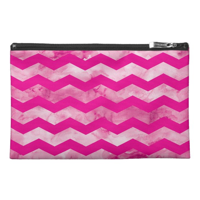 Pink Watercolor Chevron Zipper Bag (Front)