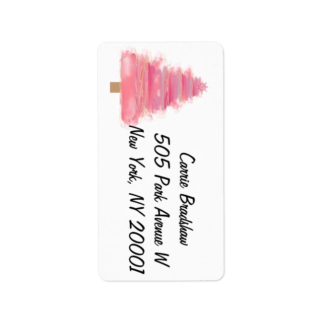 Pink Watercolor Christmas Cloud Tree  Label (Front)