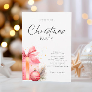 Pink Watercolor Christmas Party Invitation