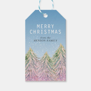 Pink Watercolor Christmas Tree Artistic Gift Tags