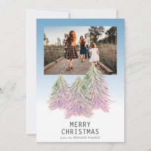 Pink Watercolor Christmas Tree Artistic Photo  Holiday Card
