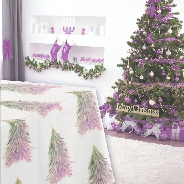 Pink Watercolor Christmas Tree Artistic Tablecloth (Creator Uploaded)