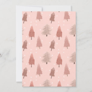 Pink watercolor christmas tree illustration holiday card