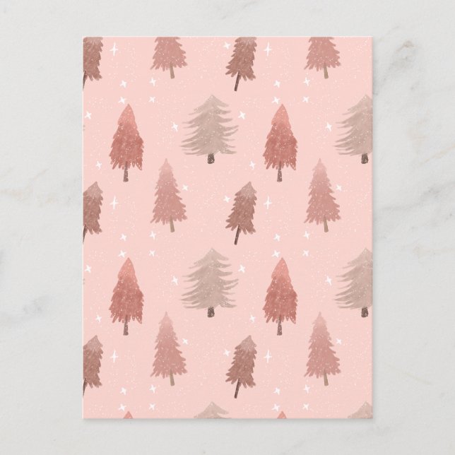 Pink watercolor christmas tree illustration holiday postcard (Front)