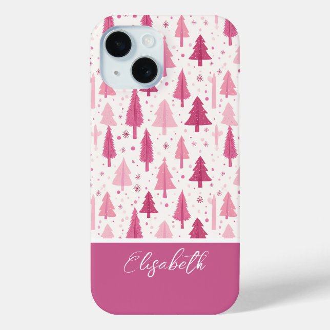 Pink Watercolor Christmas Tree Pattern Case-Mate iPhone Case (Back)