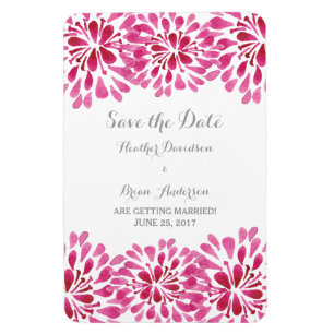 Pink Watercolor Chrysanthemum Save the Date Magnet