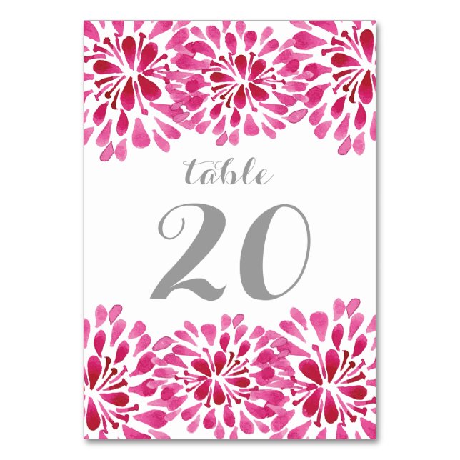 Pink Watercolor Chrysanthemum Table Number Card (Front)