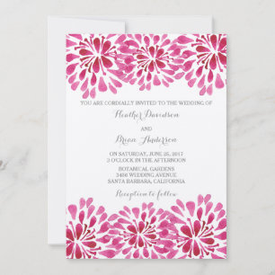 Pink Watercolor Chrysanthemums Wedding Invite