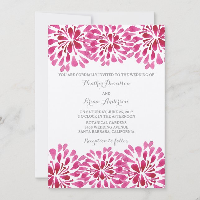 Pink Watercolor Chrysanthemums Wedding Invite (Front)