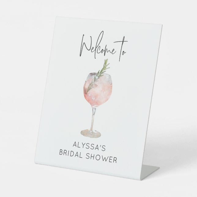 Pink Watercolor Cocktail Bridal Shower Welcome   Pedestal Sign (Front)