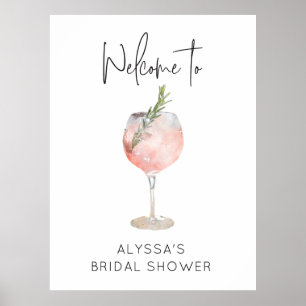 Pink Watercolor Cocktail Bridal Shower Welcome Poster