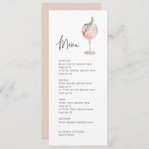 Pink Watercolor Cocktail Wedding Menu Card