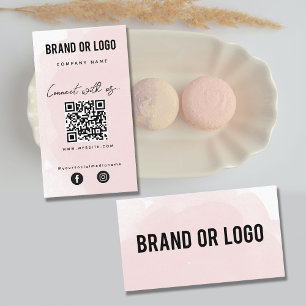 Pink Watercolor Connect With Us QR Code  Business Card